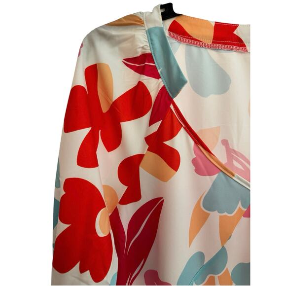 Abstract Floral Midi V Neck Flowy Tiered Dress Summer Spring Large - Picture 2 of 6